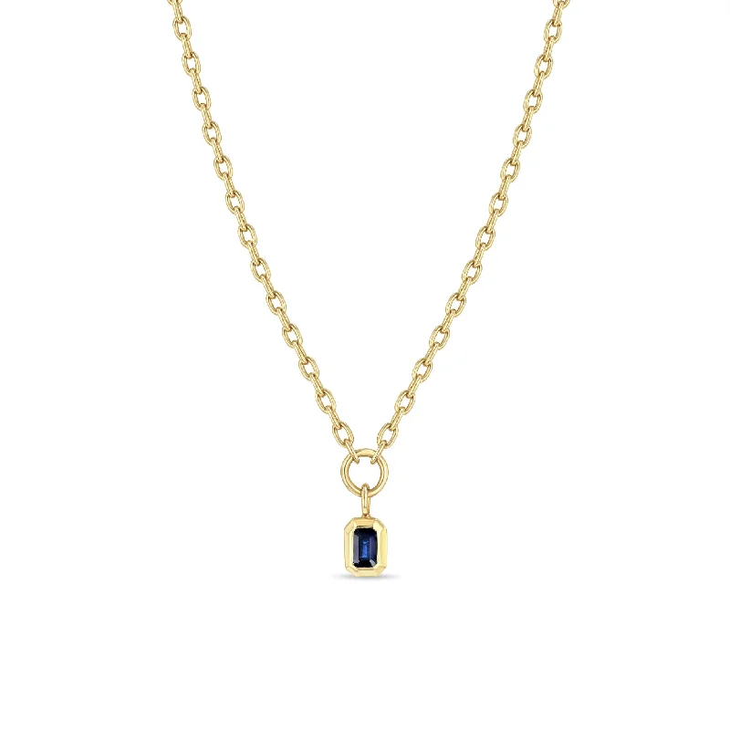 diamond tennis necklace -14k Emerald Cut Blue Sapphire Pendant Small Square Oval Chain Necklace