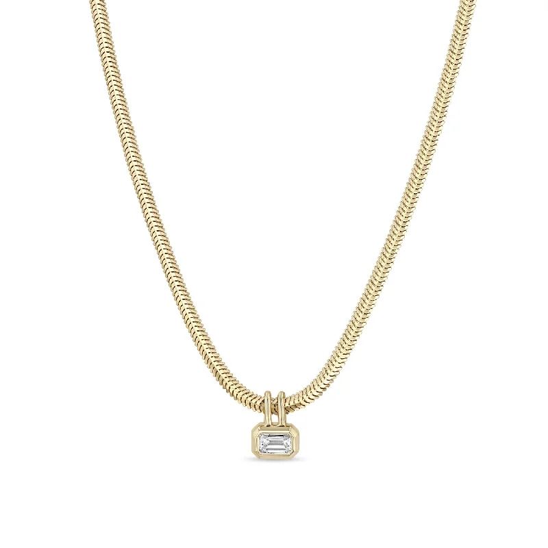 delicate gold necklace -14k Emerald Cut Diamond Pendant Snake Chain Necklace