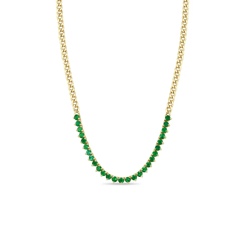 gold and diamond necklace -14k Emerald Tennis Segment Small Curb Chain Necklace