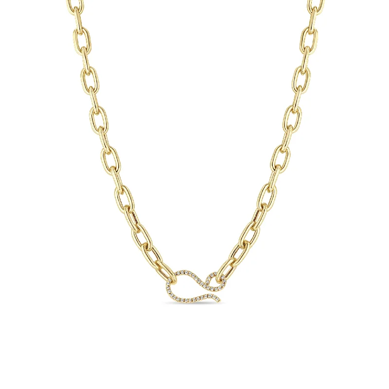 modern geometric pendant necklace -14k Extra Large Square Oval Chain with Diamond Hook Closure