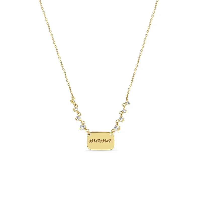 engraved name bar necklace -14k Graduated Prong Diamond & Personalized Rounded Nameplate Necklace