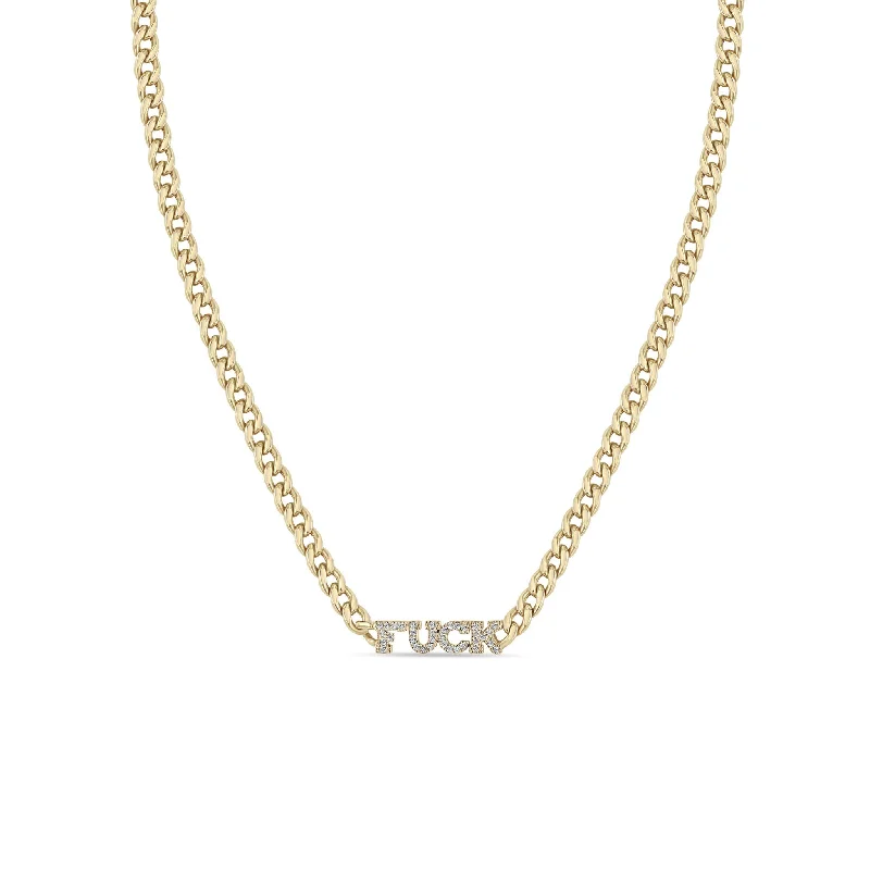 boho style pendant necklace -14k Itty Bitty Pavé Diamond FUCK Small Curb Chain Necklace