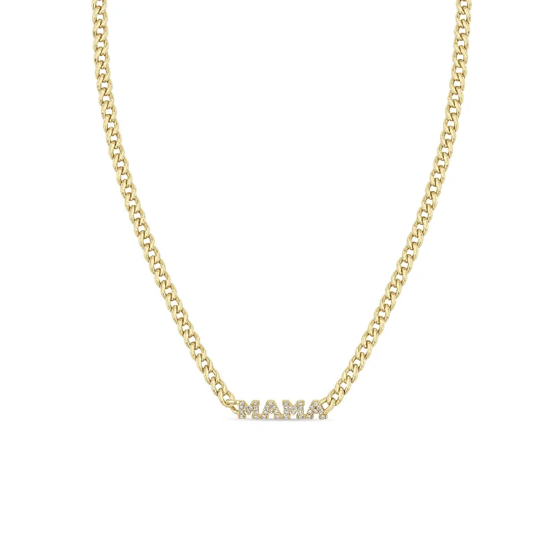 men’s minimalist silver necklace -14k Itty Bitty Pavé Diamond MAMA Small Curb Chain Necklace