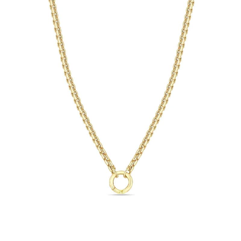 sterling silver heart necklace -14k Gold Large Box Chain Round Enhancer Necklace