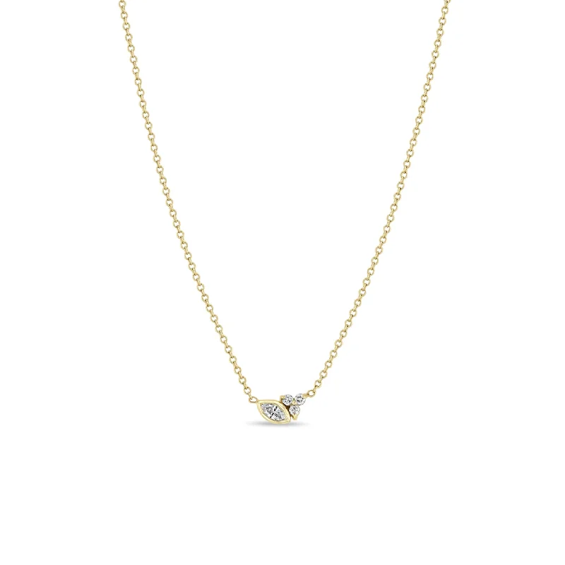 custom engraved necklace -14k Marquise & Prong Diamond Trio Necklace