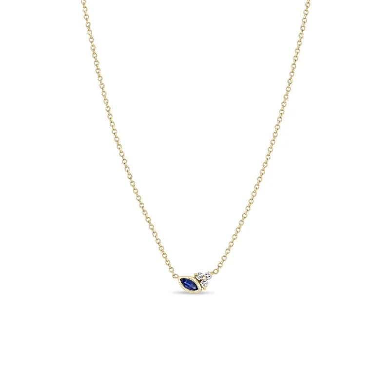 rose quartz pendant necklace -14k Marquise Blue Sapphire & Prong Diamond Trio Necklace