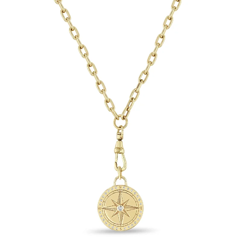 knot charm necklace -14k Medium Compass Medallion Square Oval Chain with Fob Clasp Necklace