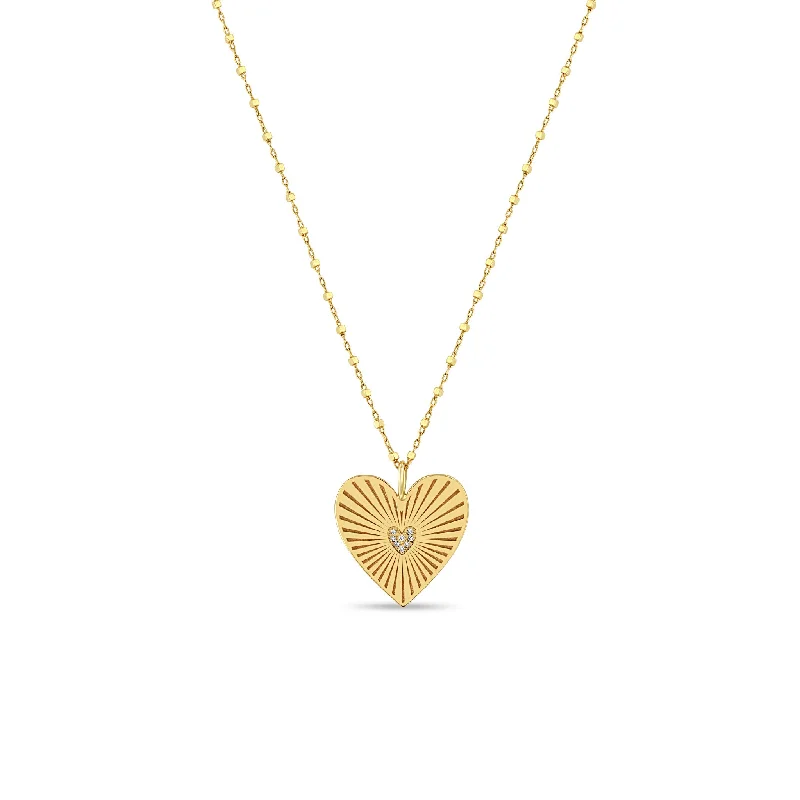 statement choker necklace -14k Medium Pavé Diamond Radiant Heart Medallion Necklace