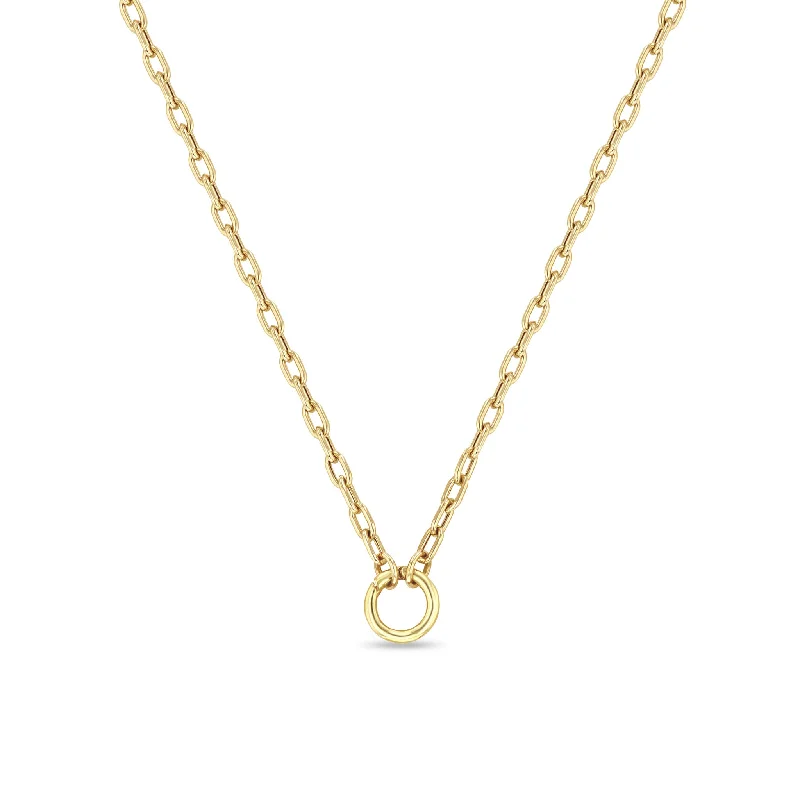 birthstone and pearl necklace -14k Gold Medium Square Oval Chain Round Enhancer Necklace