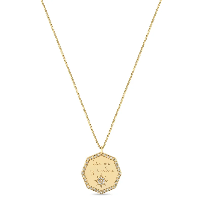 moonstone pendant necklace -14k Medium "You are my sunshine" Diamond Octagon Mantra Box Chain Necklace