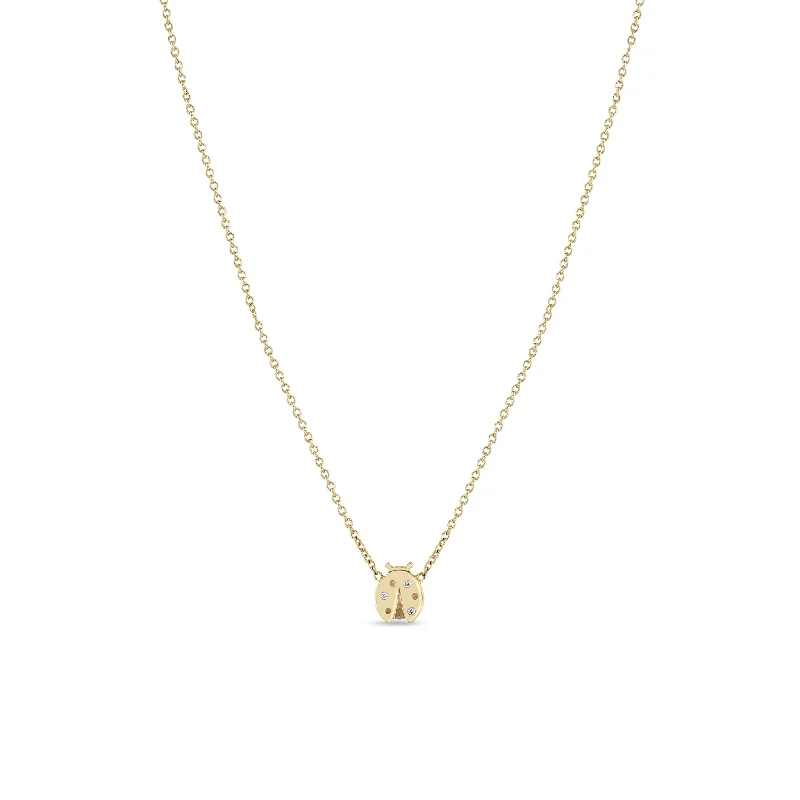 adjustable necklace with charm -14k Midi Bitty Diamond Ladybug Necklace