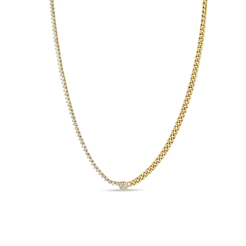 celestial star necklace for women -14k Floating Diamond Mixed Curb Chain & Diamond Tennis Necklace