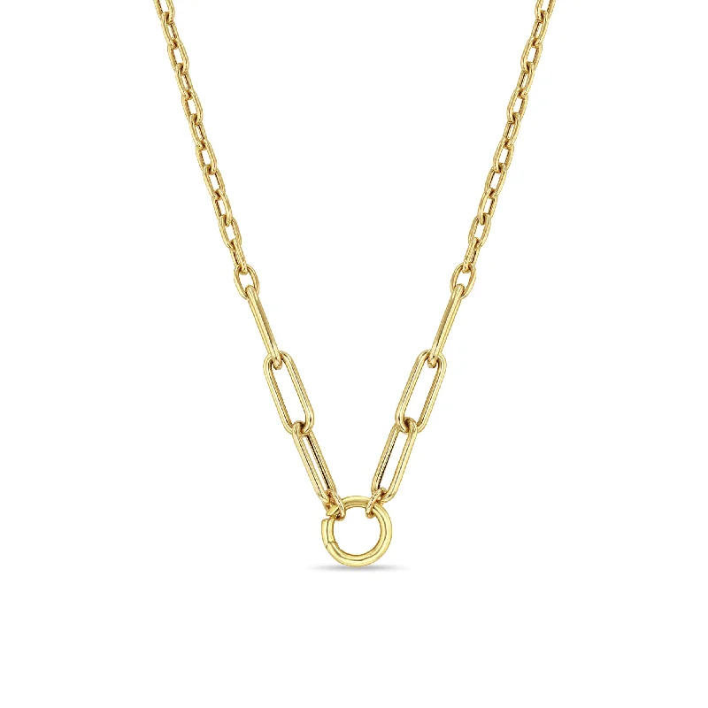 minimalist diamond necklace -14k Gold Mixed Medium Square Oval & Large Paperclip Chain Round Enhancer Necklace