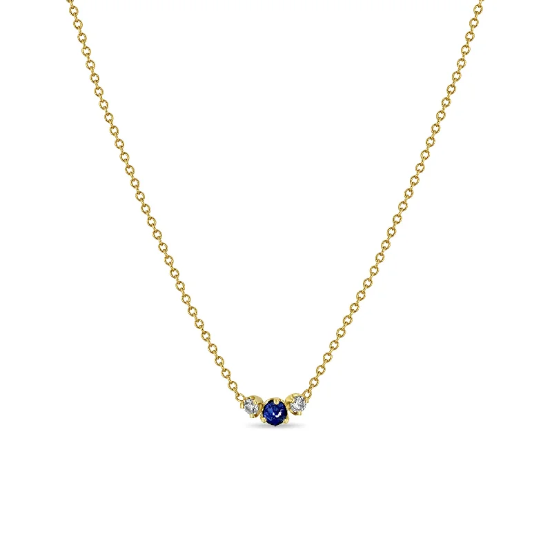 dainty circle pendant necklace -14k Mixed Prong Blue Sapphire & Diamond Trio Necklace