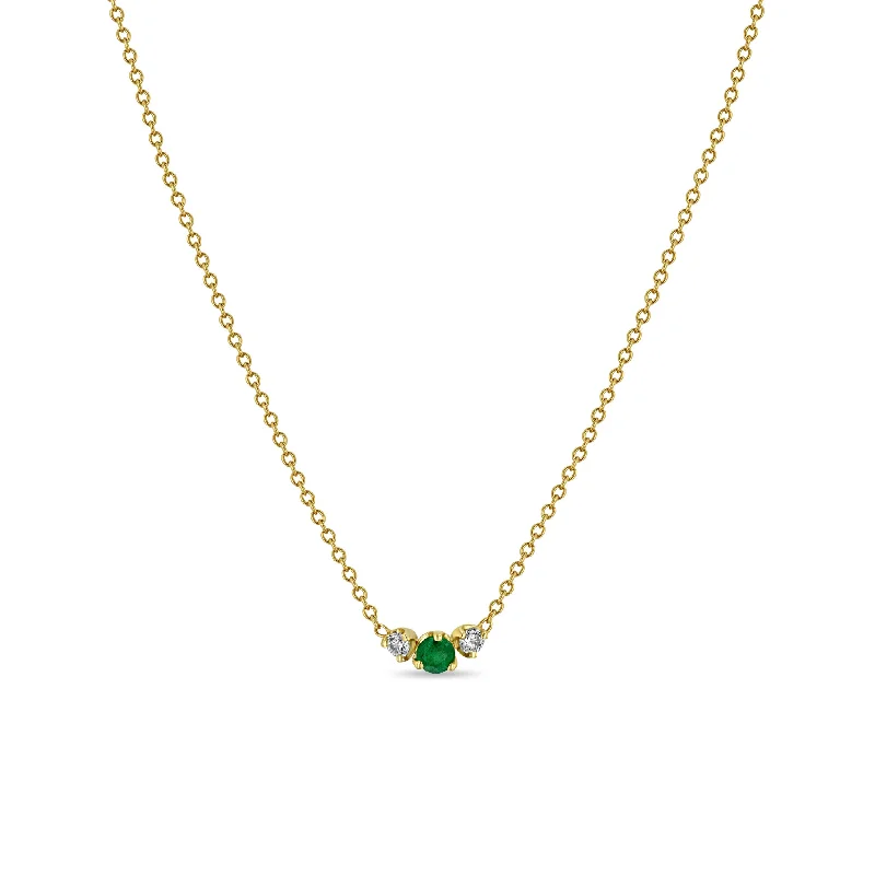 birthstone and pearl necklace -14k Mixed Prong Emerald & Diamond Trio Necklace