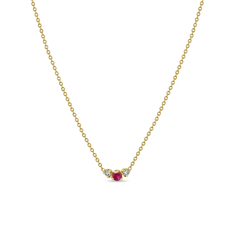 angel wing pendant necklace -14k Mixed Prong Ruby & Diamond Trio Necklace