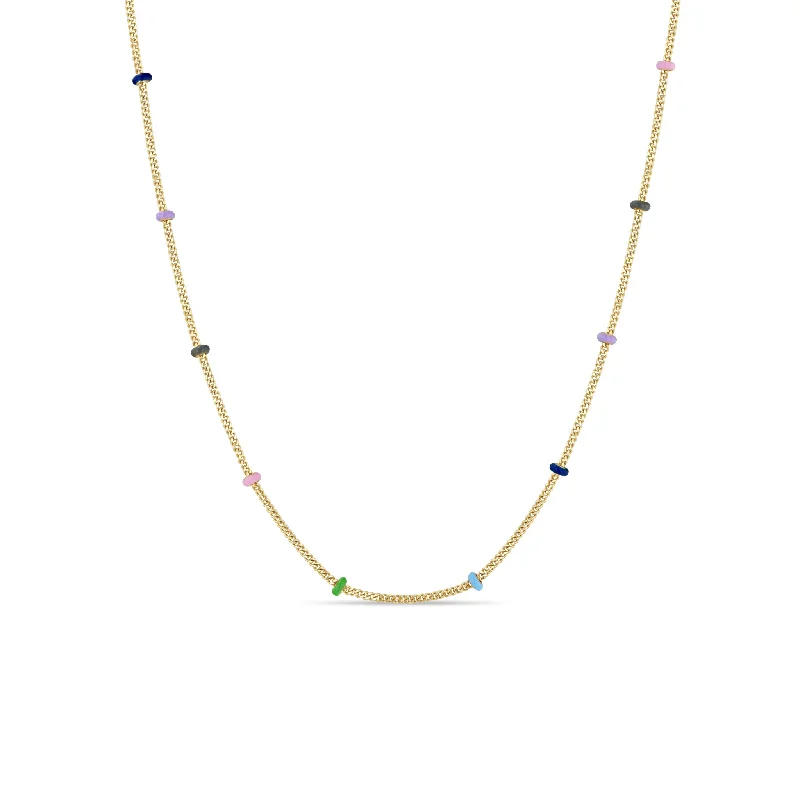 simple gold charm necklace -14k Gold Multicolor Enamel Satellite Chain Necklace