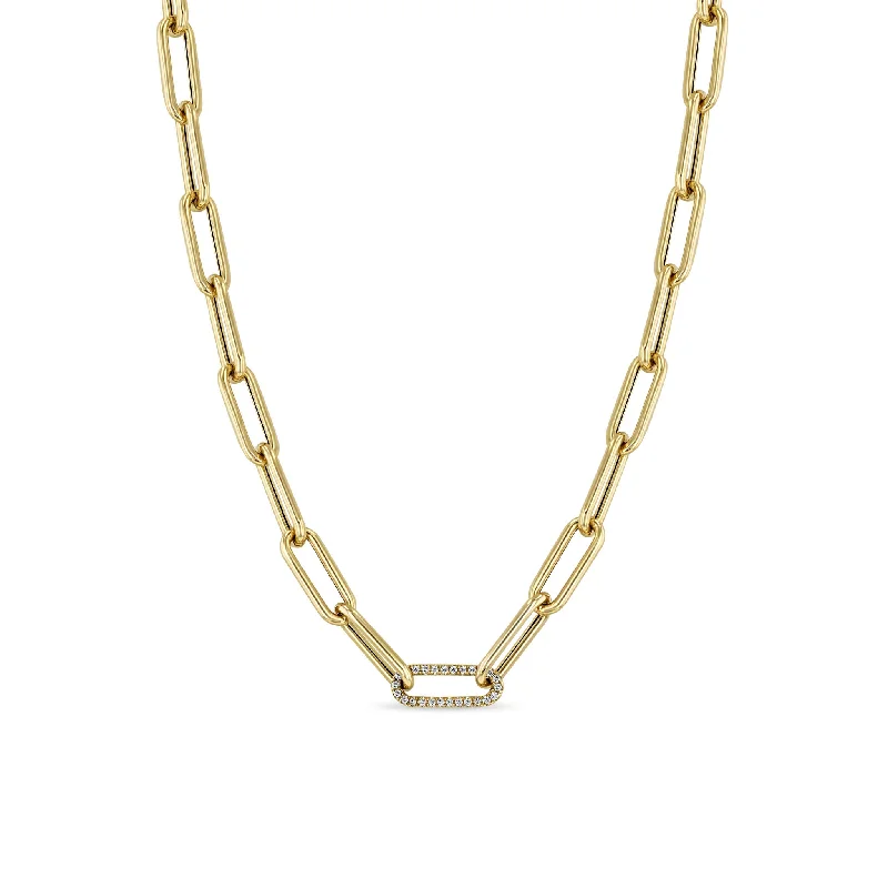 diamond choker necklace -14k Pavé Diamond Link Large Paperclip Chain Necklace