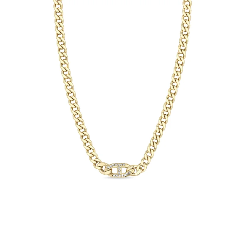 vintage style choker necklace -14k Pavé Diamond Mariner Link Medium Curb Chain Necklace