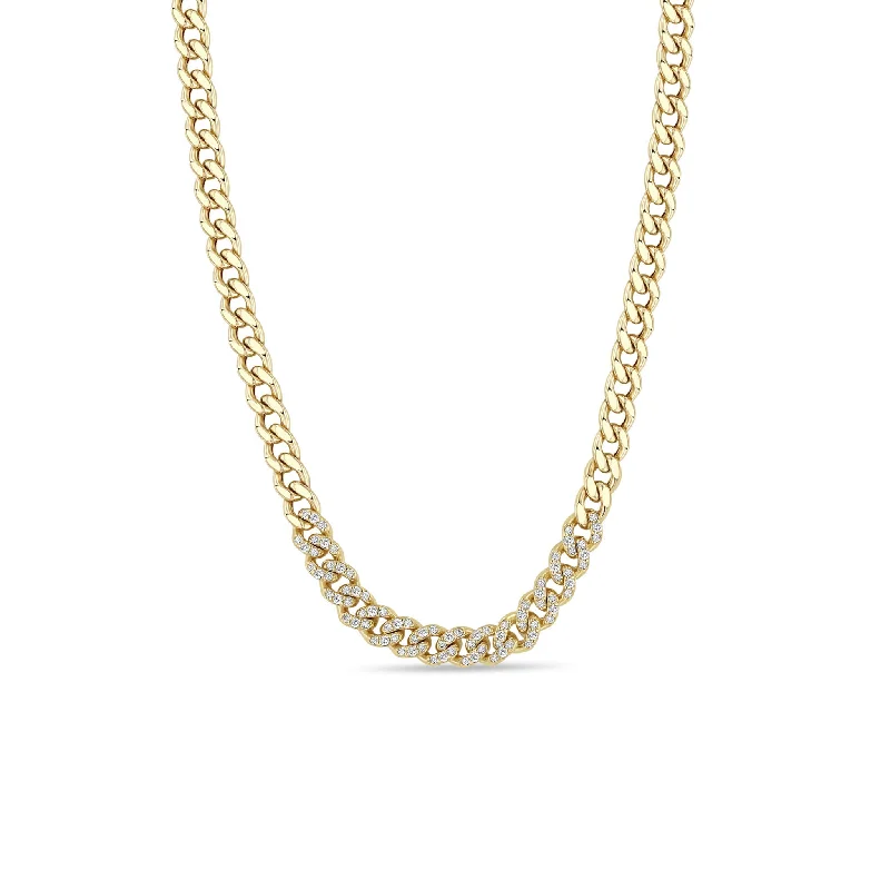 braided leather necklace with pendant -14k Pavé Diamond Segment Medium Curb Chain Necklace