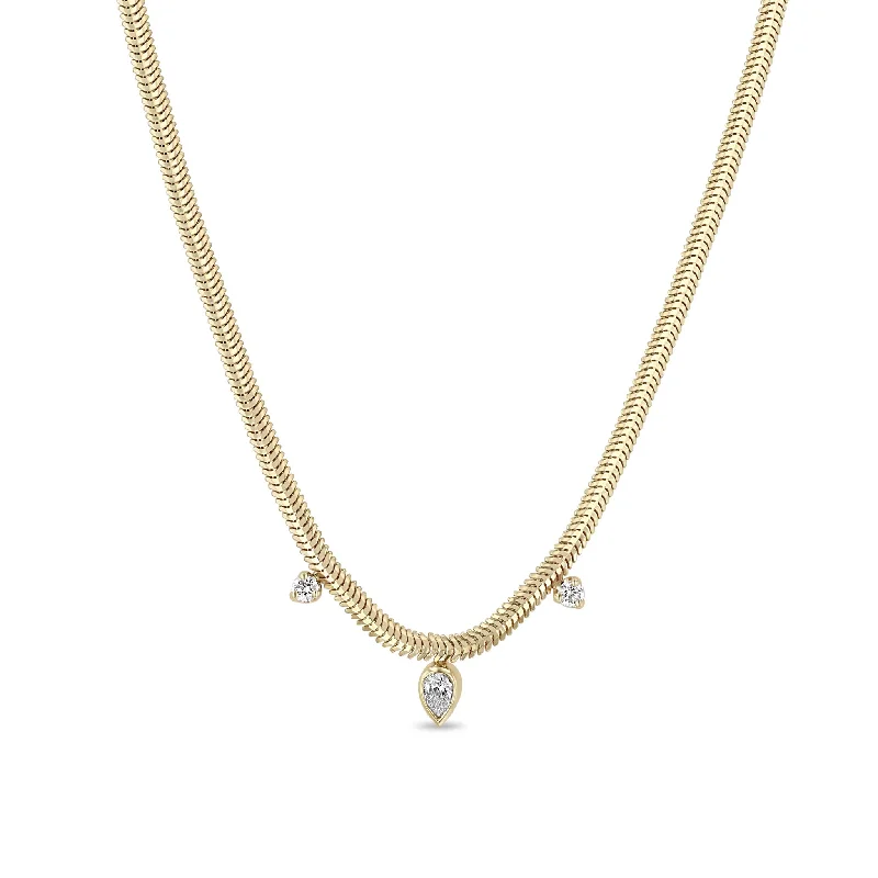 rose gold necklace for women -14k Pear & Prong Diamond Snake Chain Necklace