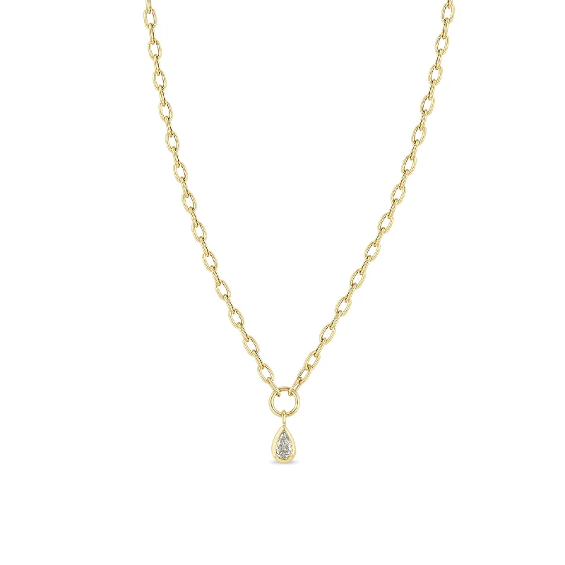 simple diamond necklace -14k Pear Diamond Pendant Small Square Oval Chain Necklace