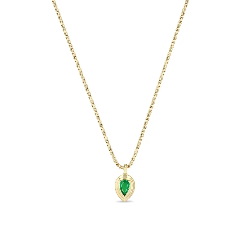 celestial star necklace for women -14k Pear Emerald Pendant Box Chain Necklace