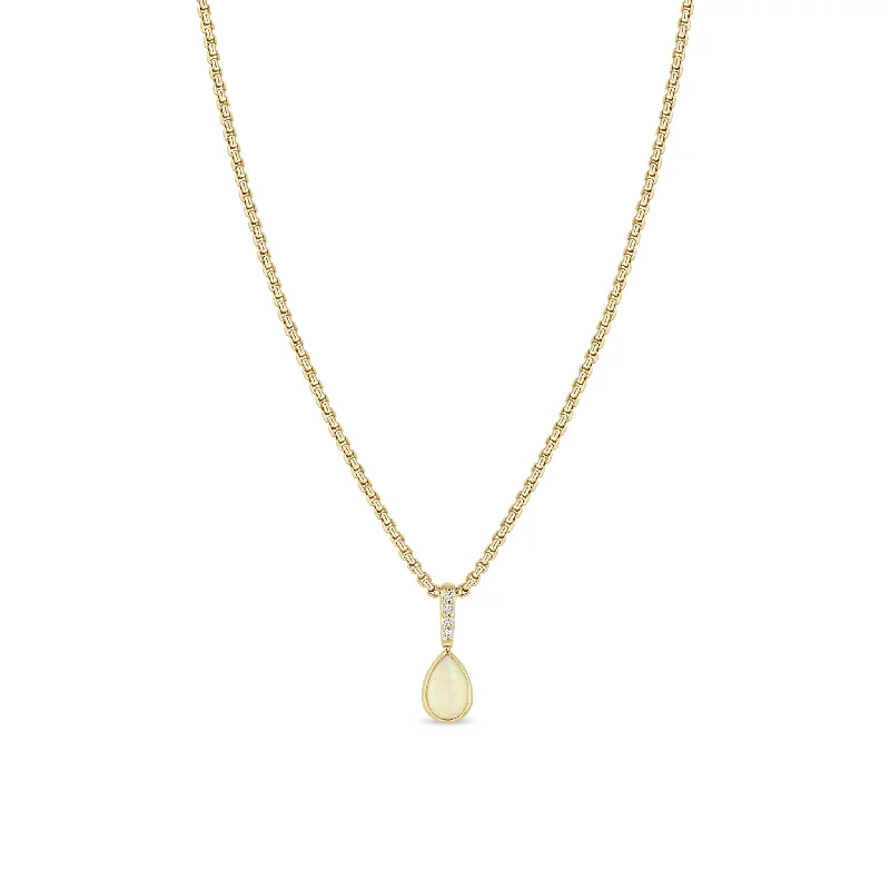 sterling silver infinity necklace -14k Pear Opal & Pavé Diamond Pendant Box Chain Necklace