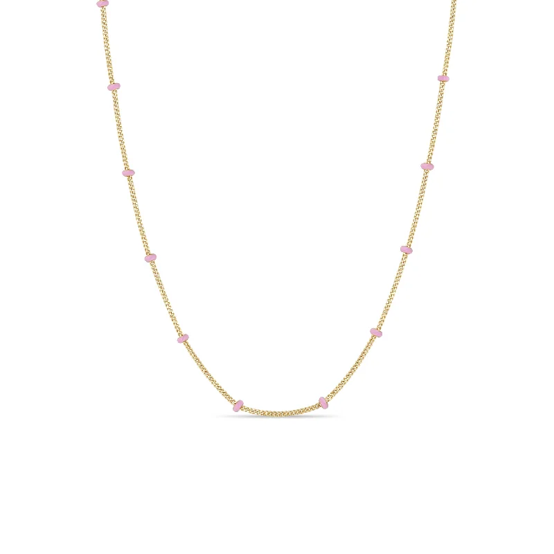 custom engraved couple necklace -14k Gold Pink Enamel Satellite Chain Necklace