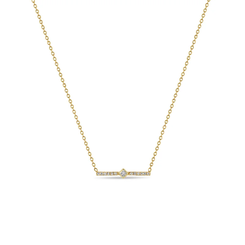 adjustable necklace with charm -14k Princess Diamond & Diamond Bar Necklace