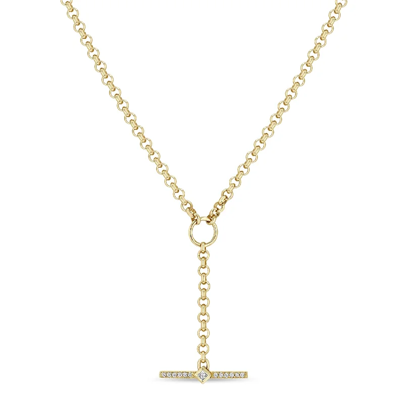 knot charm necklace -14k Princess Diamond & Diamond Bar Toggle Lariat Necklace