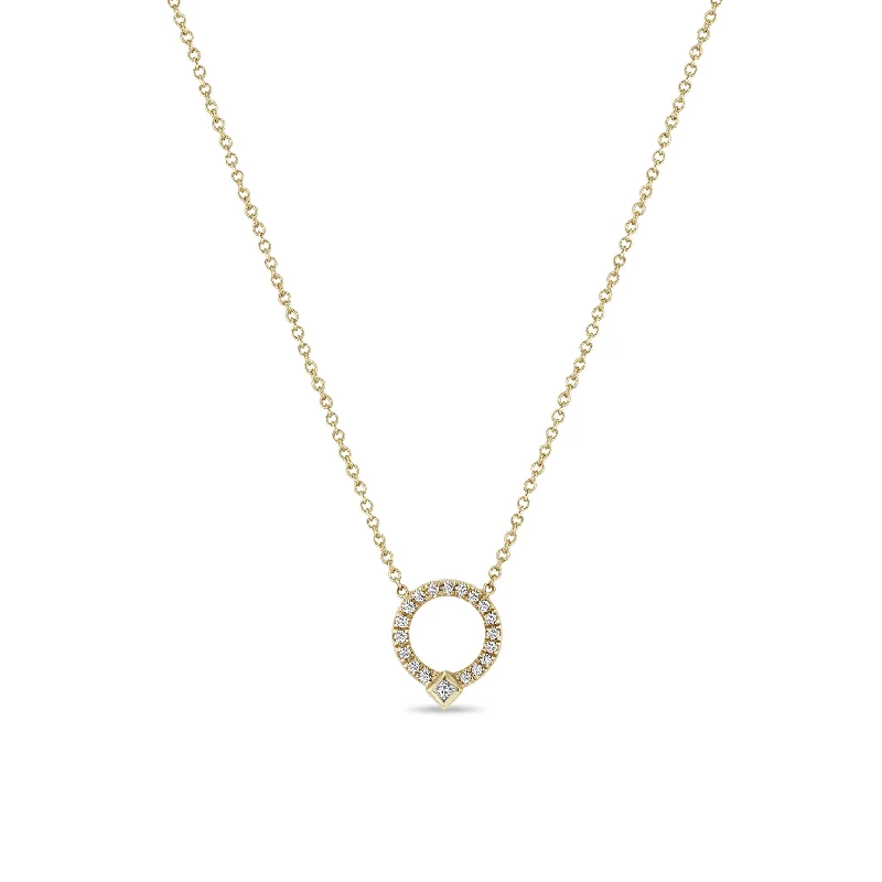 engraved name bar necklace -14k Princess Diamond & Diamond Circle Necklace