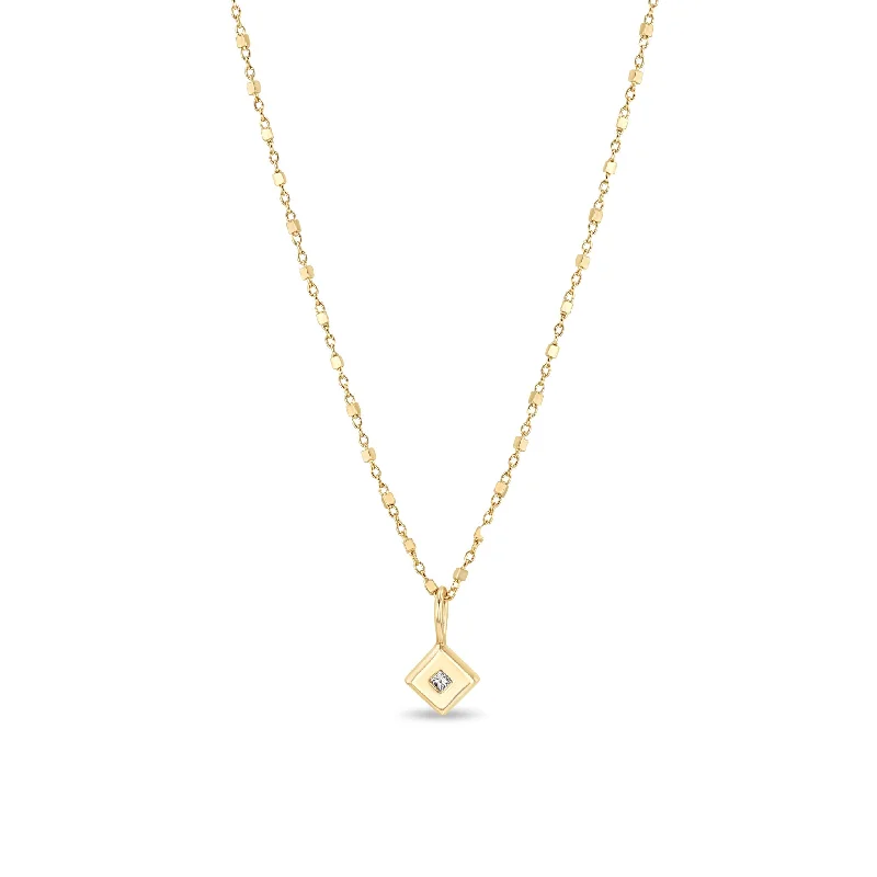 custom letter charm necklace -14k Princess Diamond Nugget Pendant Necklace