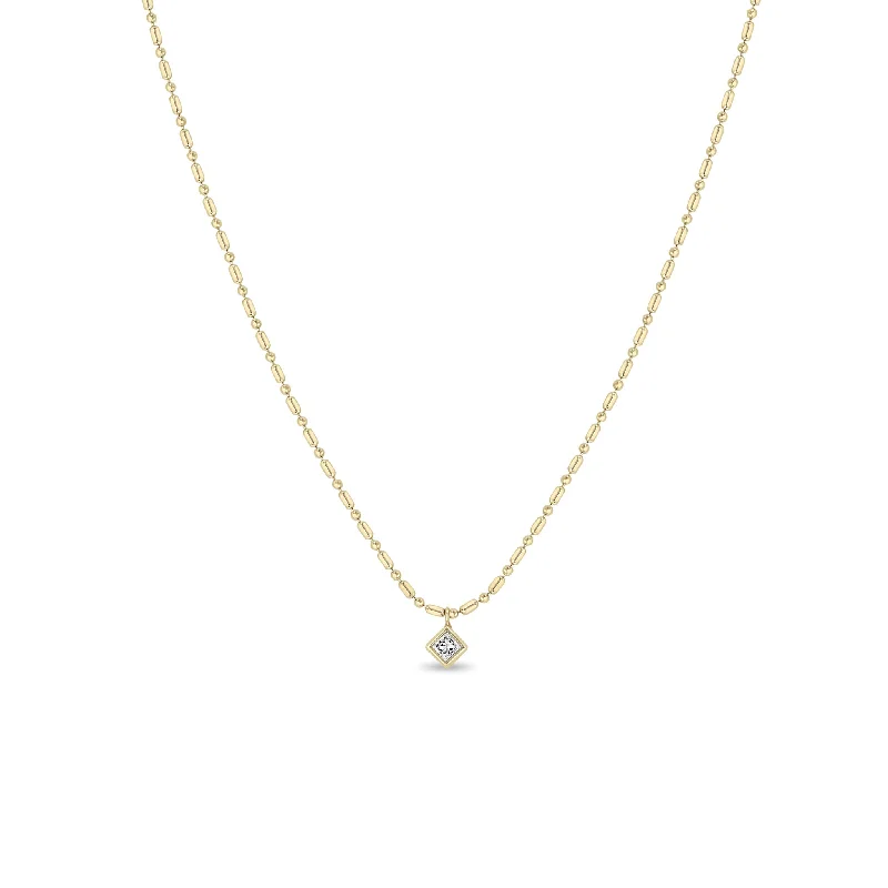 gold leaf pendant necklace -14k Princess Diamond Tube Bar Chain Necklace