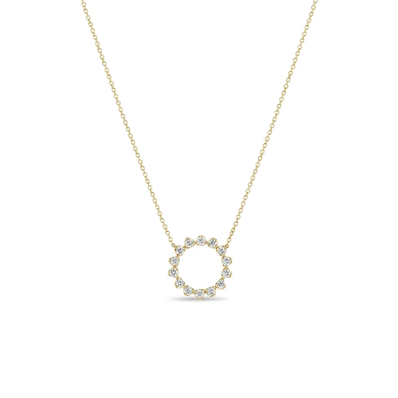 minimalist silver necklace -14k Prong Diamond Circle Necklace