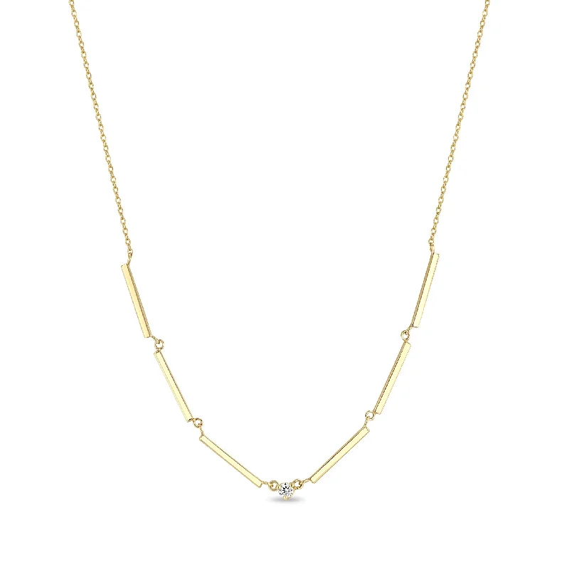 floral pendant necklace -14k Single Diamond Gold Linked Bar Necklace