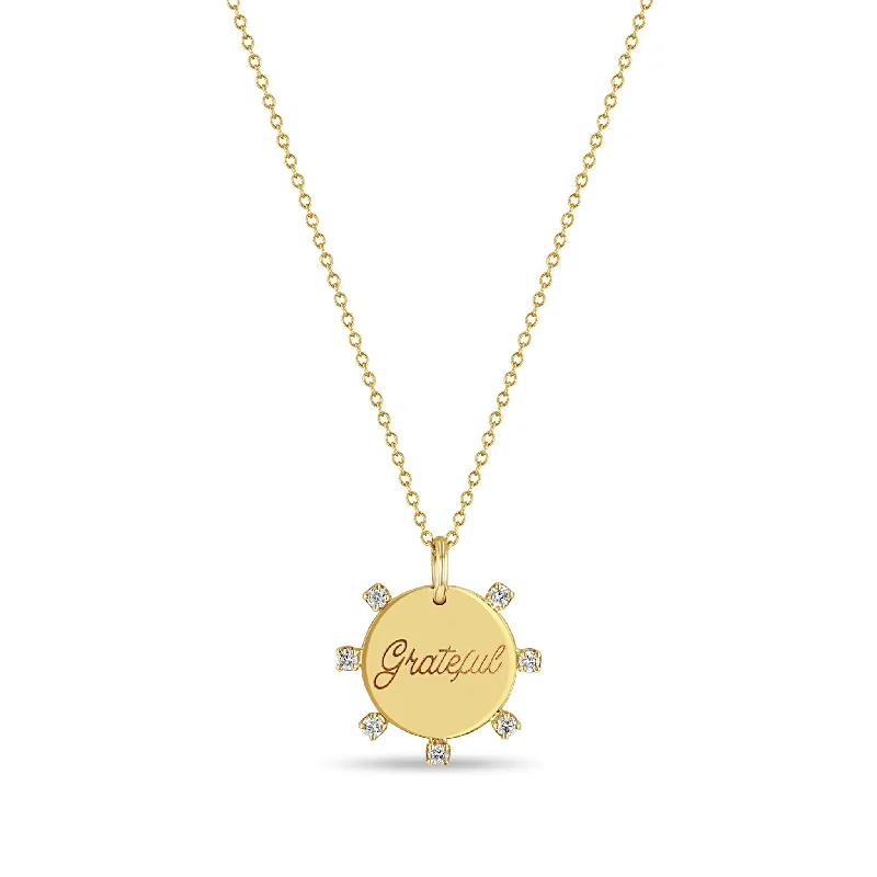 dainty circle pendant necklace -14k Small Amore Disc with Prong Diamonds Necklace