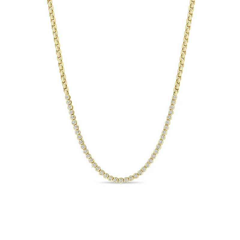 diamond tennis necklace -14k Small Diamond Bezel Tennis Segment Box Chain Necklace