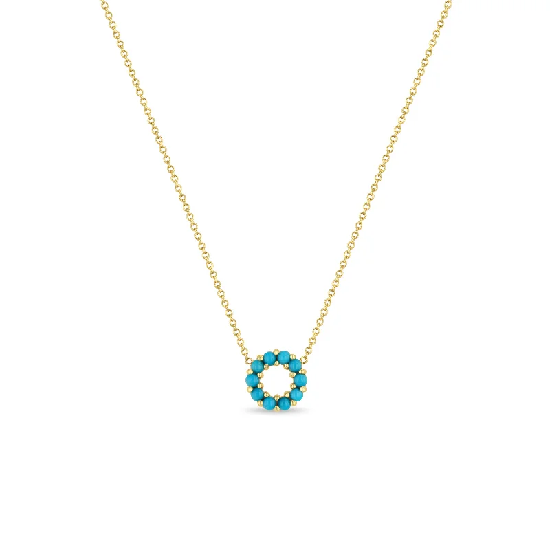 butterfly pendant gold necklace -14k Small Prong Turquoise Circle Necklace