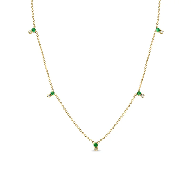 moon and star pendant necklace -14k Stacked Prong Emerald & Diamond Station Necklace