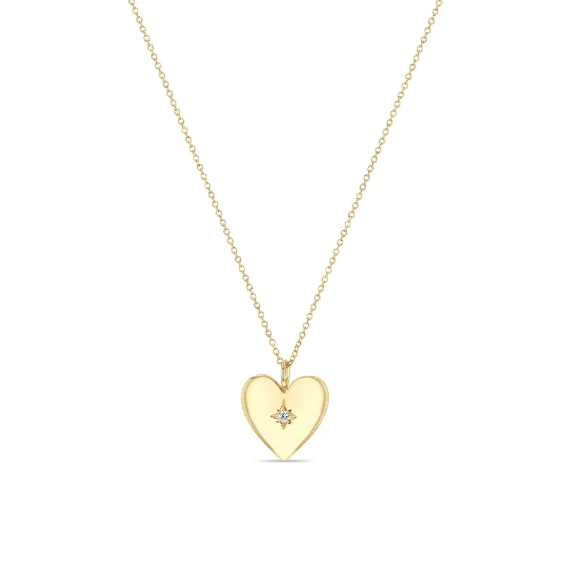 sterling silver heart necklace -14k Star Set Diamond Small Aura Heart Necklace