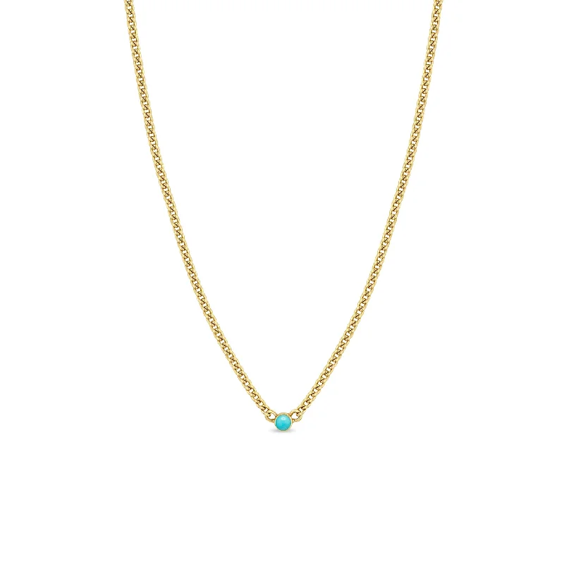 gold leaf pendant necklace -14k Turquoise Bezel XS Curb Chain Necklace