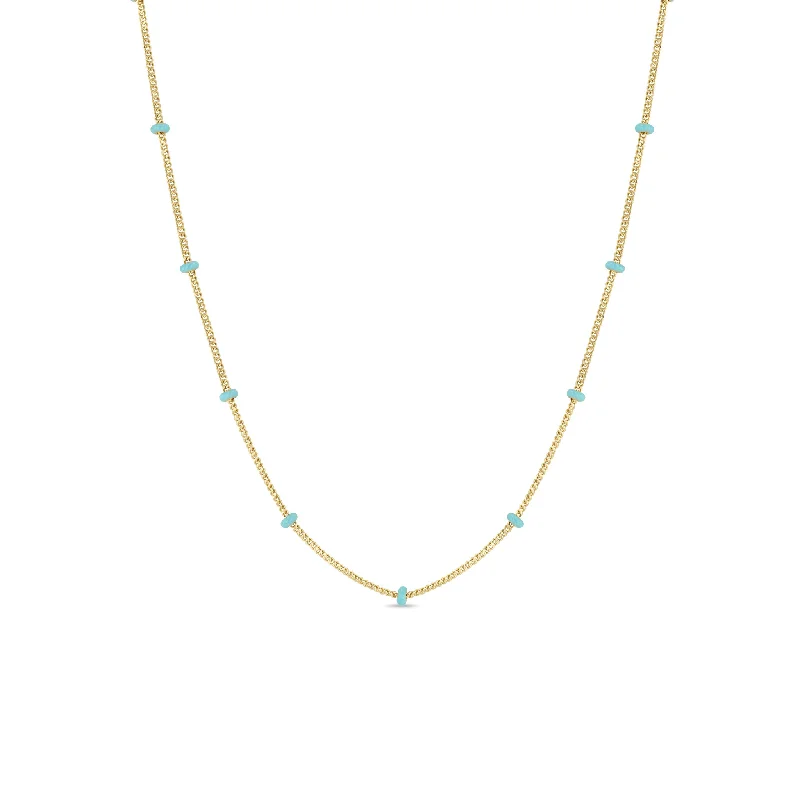 triple strand pearl necklace -14k Gold Turquoise Enamel Satellite Chain Necklace