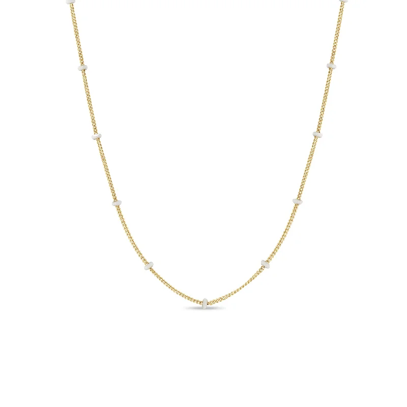 floral pendant necklace -14k Gold White Enamel Satellite Chain Necklace