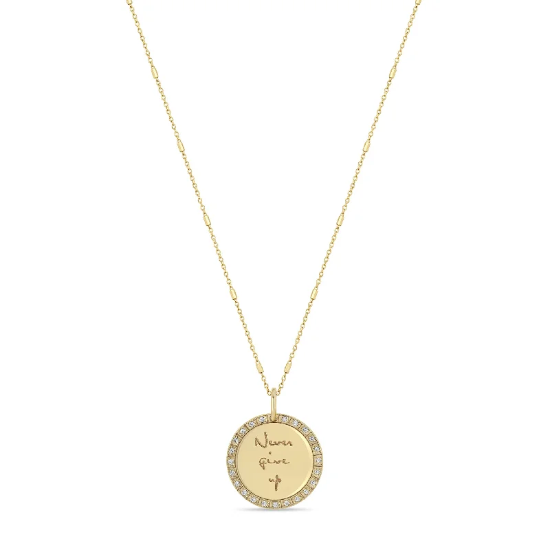 art deco style necklace -14k Small Mantra Diamond Border Necklace on Tiny Bar & Cable Chain