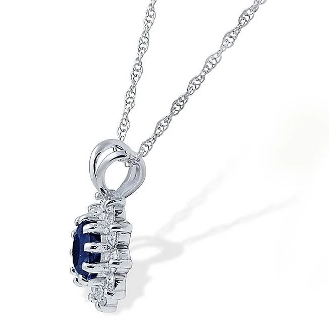 silver collar necklace for women -1ct Blue Sapphire & Genuine Diamond Solitaire Pendant White Gold (K-L,I2-I3)