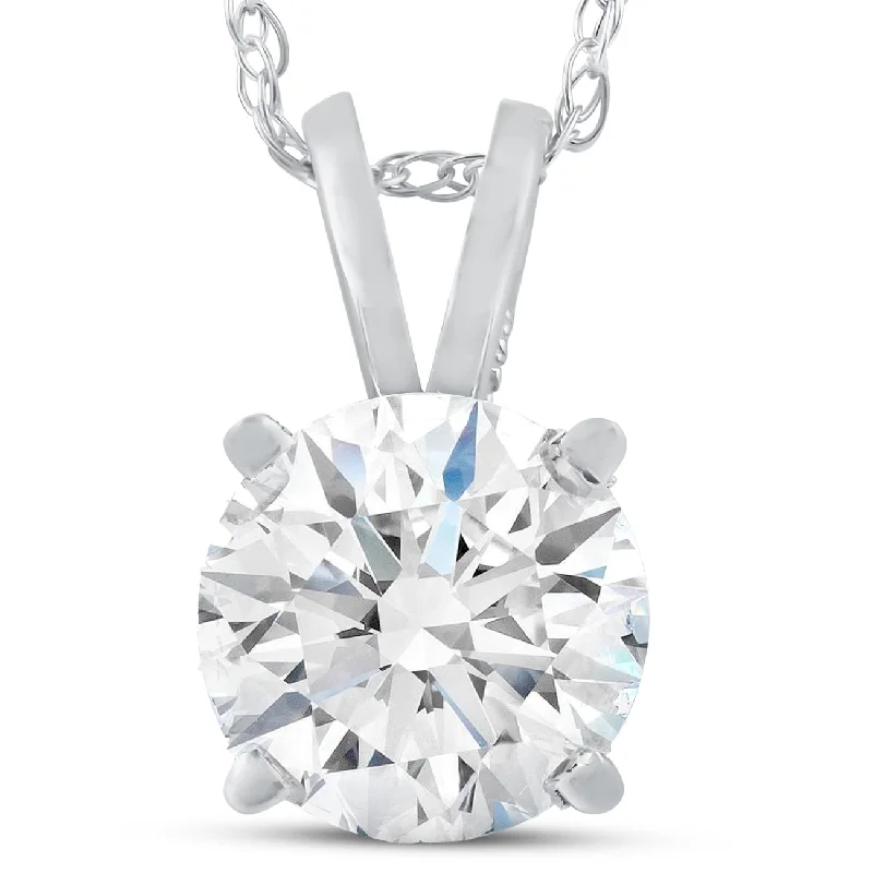 custom engraved necklace -1Ct Certified Diamond Solitaire Pendant Necklace in White or Yellow Gold