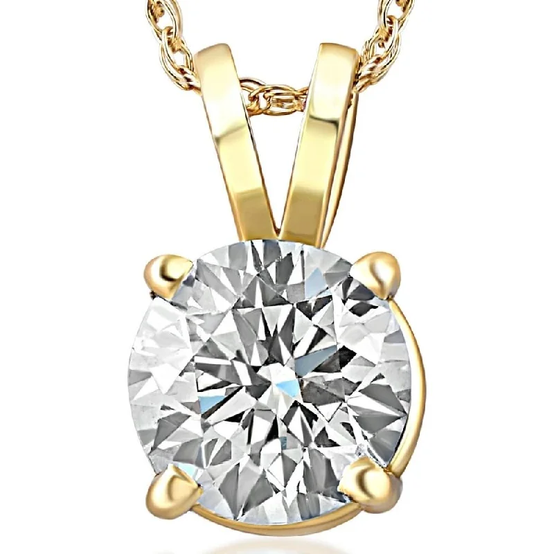 art nouveau necklace -2ct Round Diamond Solitaire Pendant Yellow Gold Enhanced