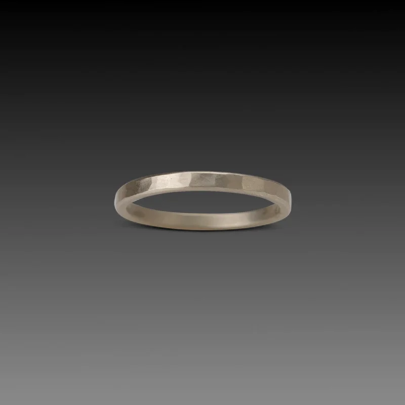 custom engraved wedding band -2mm Hammered White Gold Band