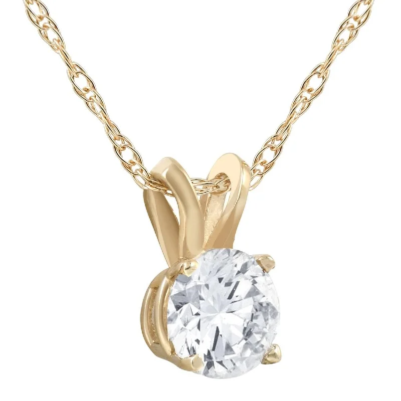 gemstone birthstone necklace -3/4ct Diamond Solitaire Pendant Yellow Gold Womens Necklace Enhanced